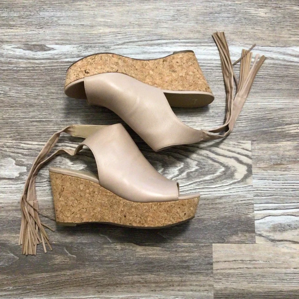 Marc Fisher LTD Tan Leather Cork Platform Sandals 9